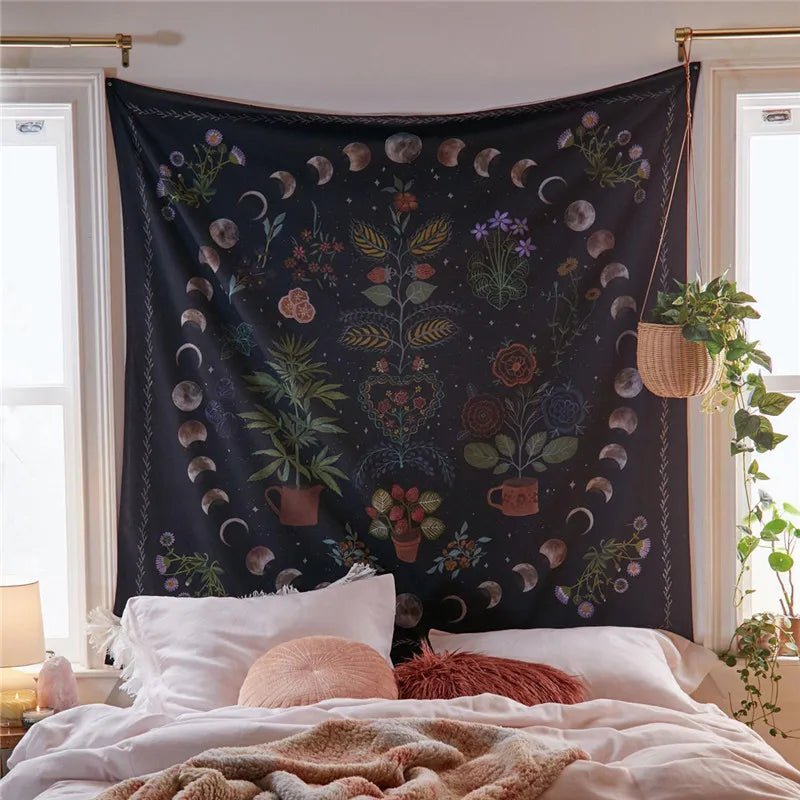 DecorBites™ Astrology Chart Tarot Tapestry Wheel Sun Moon Tree Mushroom Wall Hanging