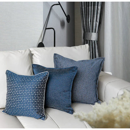 DecorBites™ Blue Geometry Jacquard Pillow Cover 45x45cm Sofa Decoration