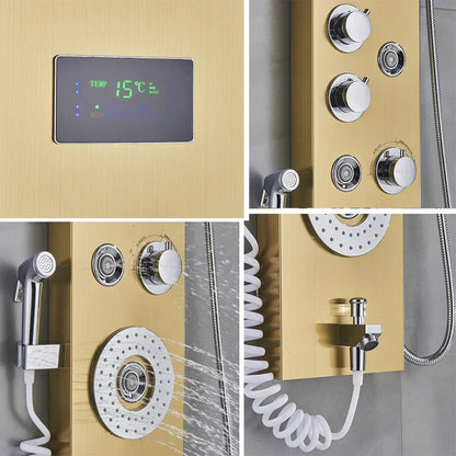 DecorBites™ LED Blue Light Shower System with Temperature Display, Massage Column, Waterfall Rainfall
