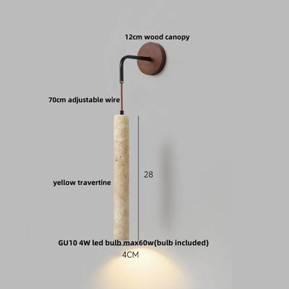 DecorBites™ LED Wall Lamp Pull Chain Switch Wood Nordic Modern Yellow Travertine Mirror Light
