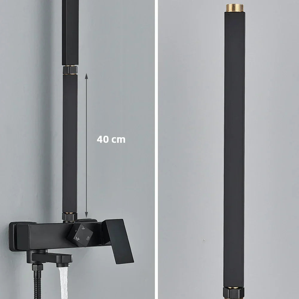 DecorBites™ Black Bathroom Shower Faucet Extension Tube - Round & Square 30/40cm General Interface