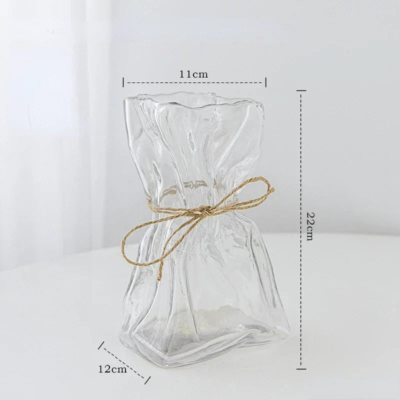DecorBites™ Clear Glass Vase Irregularly Folded Handicraft Ornaments Hydroponic Flower Vases
