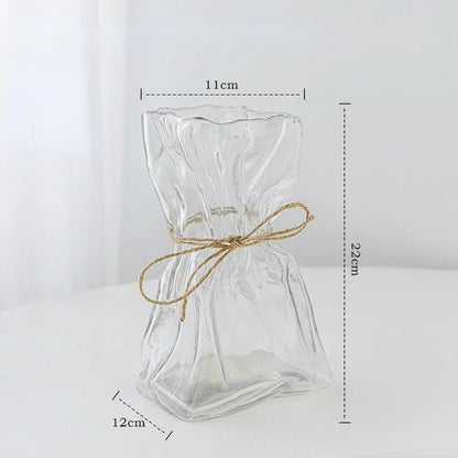 DecorBites™ Clear Glass Vase Irregularly Folded Handicraft Ornaments Hydroponic Flower Vases