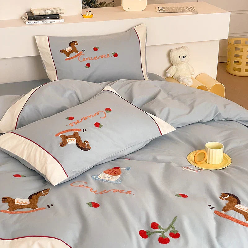 DecorBites™ Lucky Trojan Cotton Embroidered Bedding Set: High-end Skin-Friendly Duvet Cover Set