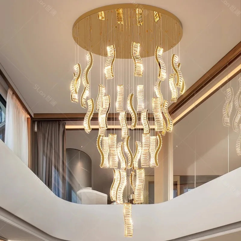 DecorBites™ Crystal Chandelier Stair Pendant: Modern Living Room Interior Lighting