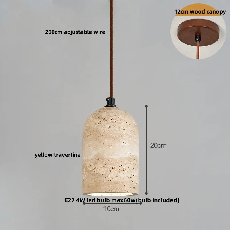 DecorBites™ LED Pendant Lamp Yellow Travertine Japanese Style Adjustable Hanging Lights
