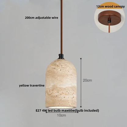 DecorBites™ LED Pendant Lamp Black Iron Wabi Sabi Hanging Light - Yellow Travertine