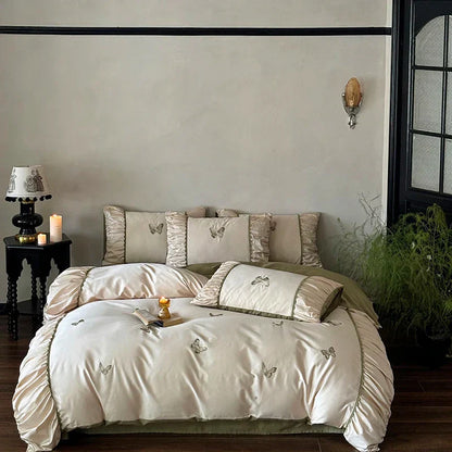 DecorBites™ Butterfly Embroidery 1000TC Egyptian Cotton Bedding Set with Duvet Cover, Sheet, Pillowcases