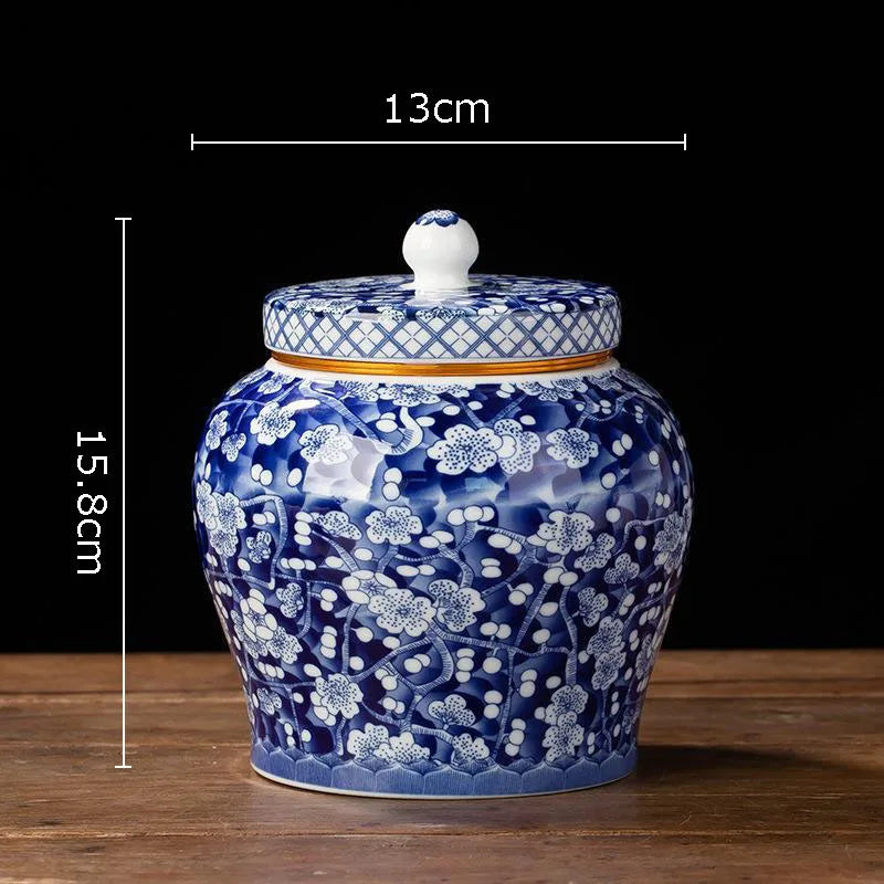 DecorBites™ Blue White Porcelain Tea Canister Organizer Box Coffee Container Caddy Jar