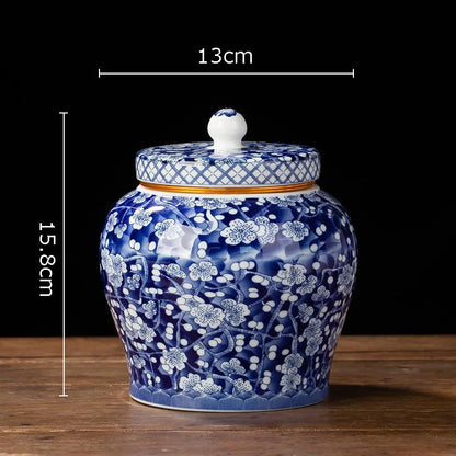 DecorBites™ Blue White Porcelain Tea Canister Organizer Box Coffee Container Caddy Jar