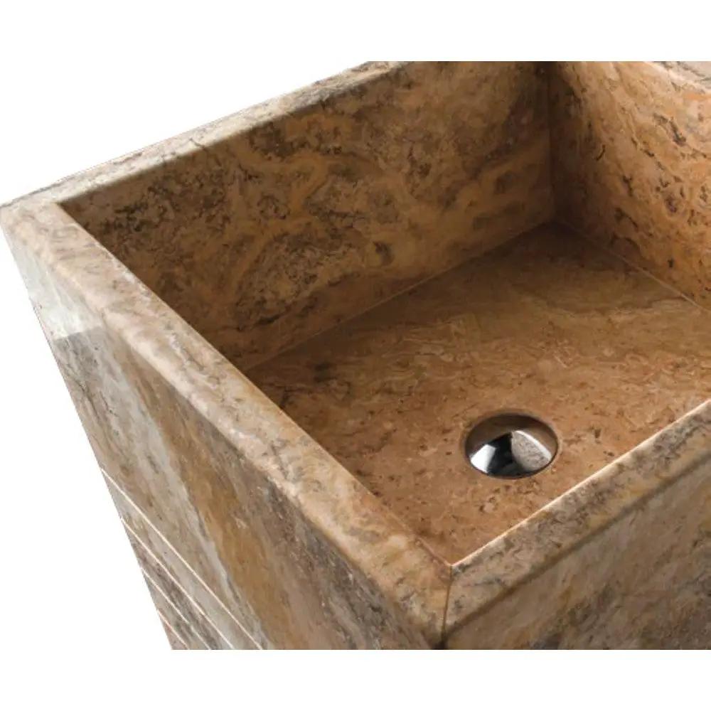 Gmstone Travertine Pedestal Bathroom Sink 16 Inch Brown