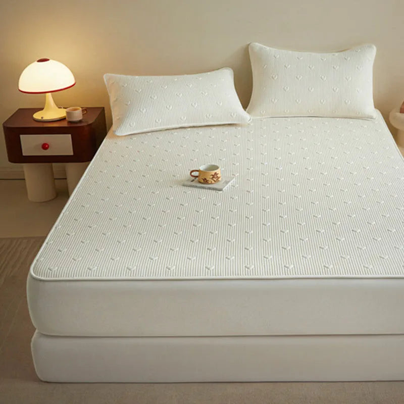 DecorBites™ Love Pattern Cotton Fitted Sheet Single - Anti-Slip, Dustproof & Luxury