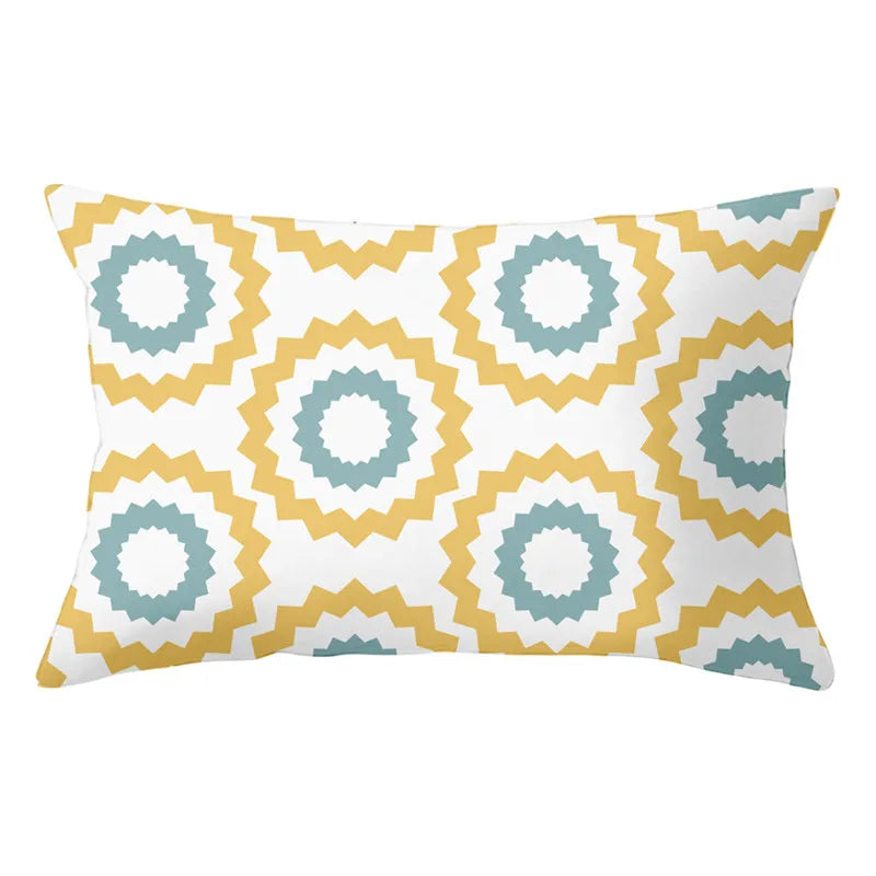 DecorBites™ Geometric Striped Curved Rectangle Pillowcase - Yellow Blue Sofa Throw Pillows