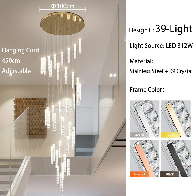 DecorBites™ Large Crystal Luxury Chandelier for Living Room Dining Hall Stair Suspension