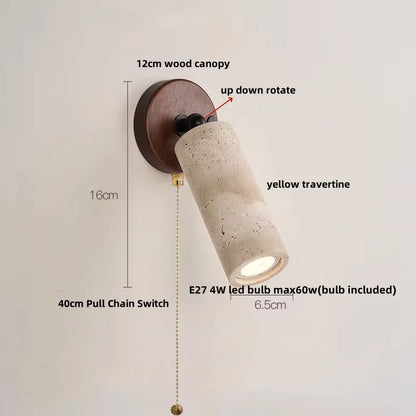 DecorBites™ LED Wall Sconce Iron Rotate Kitchen Bedroom Hallway Yellow Travertine Wood Mirror Light