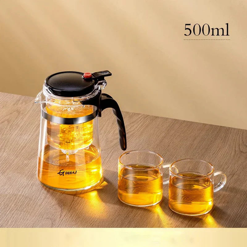 DecorBites™ Glass Teapot with One-button Filtration for High-temperature Tea Brewing