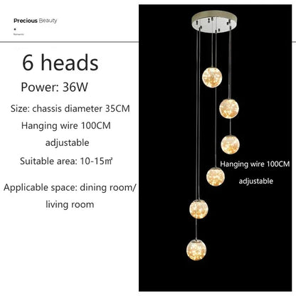 DecorBites™ Luminous Glass Ball Pendant Chandeliers for Living Dining Room Decor LED Lighting