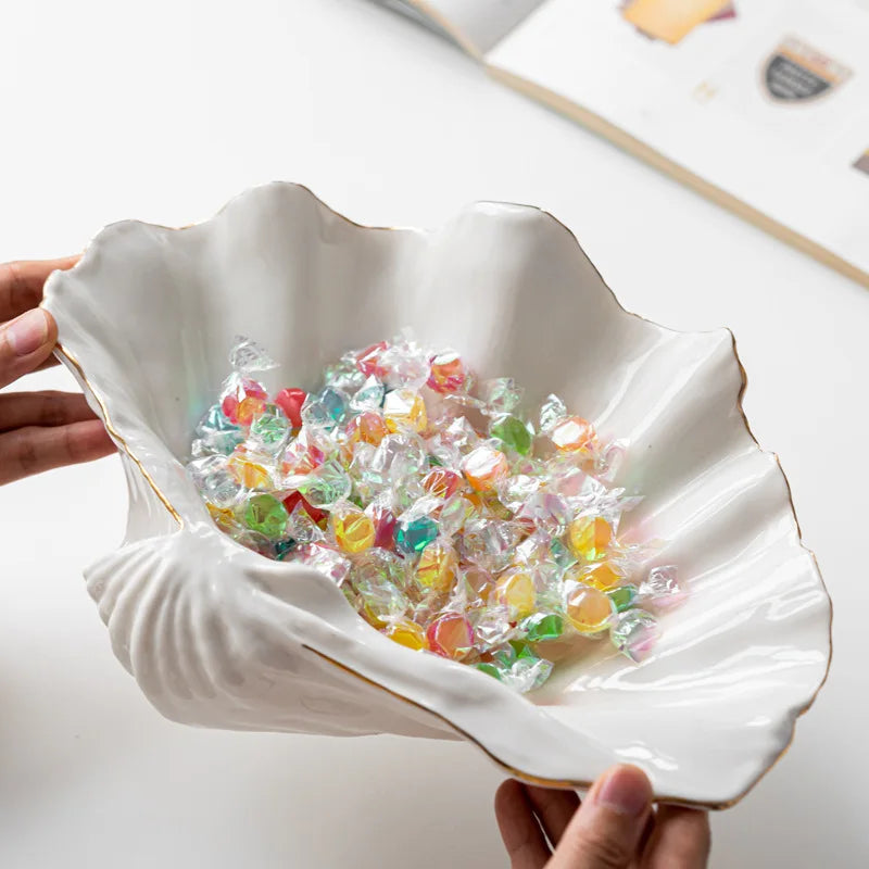 ™ Gold Ceramic Seashell Bowl: Luxe Decorative Storage Tray for Candy, Fruit, Jewelry