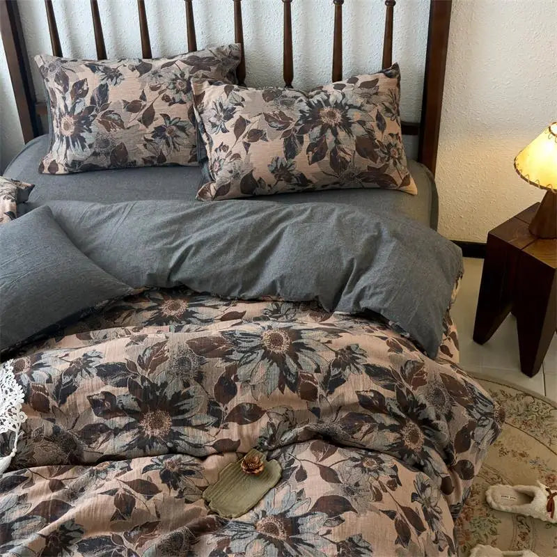 DecorBites™ 100% Cotton Double-Layer Floral Jacquard Duvet Cover Set