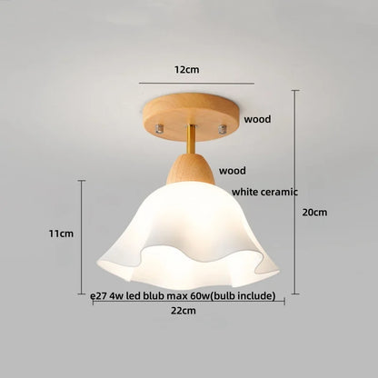 DecorBites™ Amber Ice Crack Glass Wood Ceiling Light - Nordic Modern LED Fixture