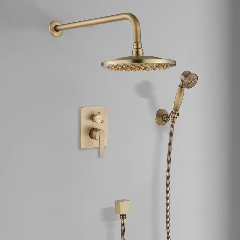 DecorBites™ Antique Brass Shower Faucet Set with 10 Inch Round Head - Bathroom Wall Kit