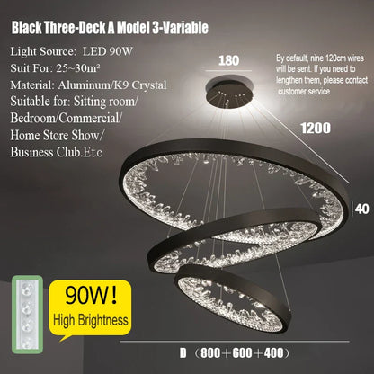DecorBites™ Crystal LED Chandelier Circle Hanging Lamp - Modern Luxury Dimmable Lighting