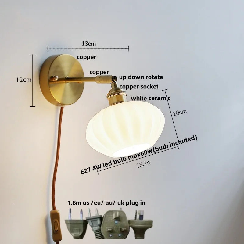 DecorBites™ Blue Glass Wall Sconce Pull Chain Switch Rotate Stair Light