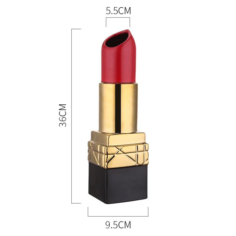 DecorBites™ Lipstick Shape Ceramic Vase: Cartoon Floral Arrangement Home Decor