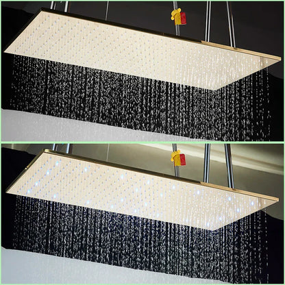 DecorBites™ Brushed Gold LED Thermostatic Shower Faucet Set with Ceiling Rainfall Shower Head