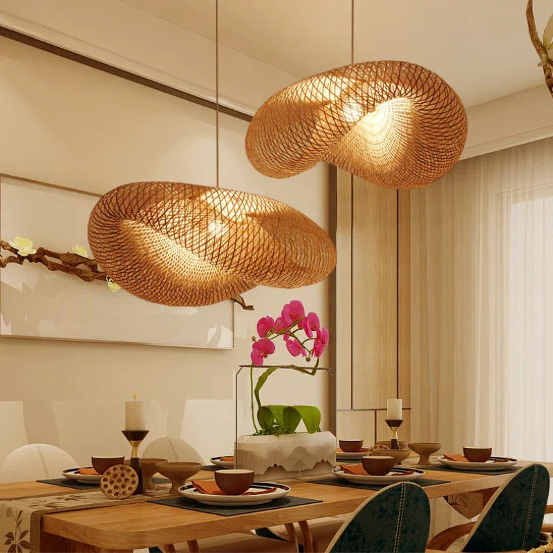 DecorBites™ Bamboo Woven Chandelier Tea Room LED Lighting