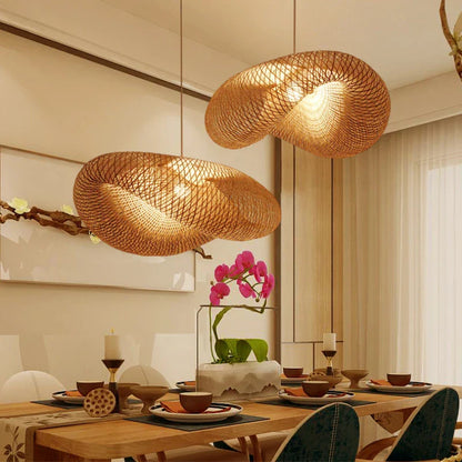 DecorBites™ Bamboo Woven Chandelier Tea Room LED Lighting