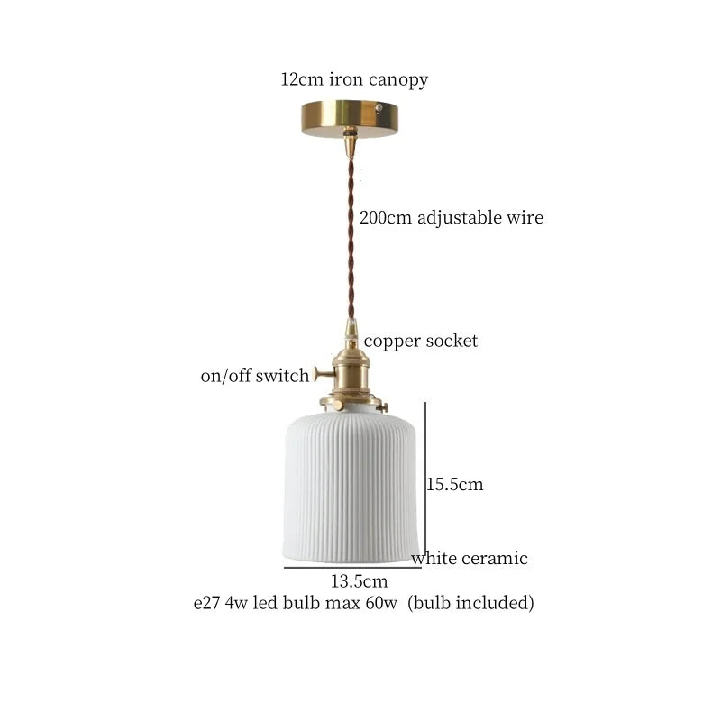DecorBites™ Ceramic LED Pendant Light: Modern Brass Hanging Lamp for Home Decor