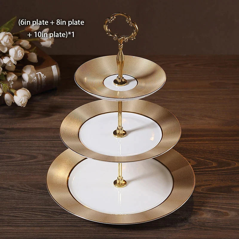 DecorBites™ Bone China Fruit Plates Set Cake Stand Buffet Snack Dishes Elegant Tableware Decor