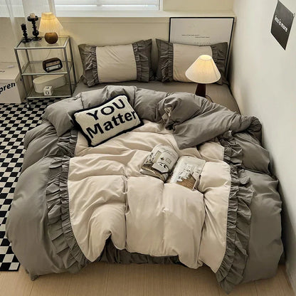 DecorBites™ Lace Patchwork Duvet Cover Set, Soft Microfiber, Full Queen Size Bed Linen Pillowcase