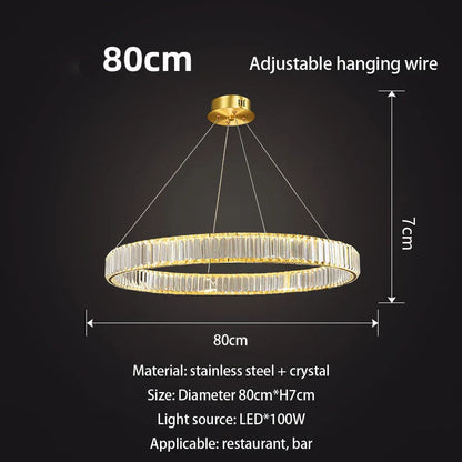 DecorBites™ Gold Crystal Round Ring Chandeliers with LED Pendant Light for Ceiling Lighting