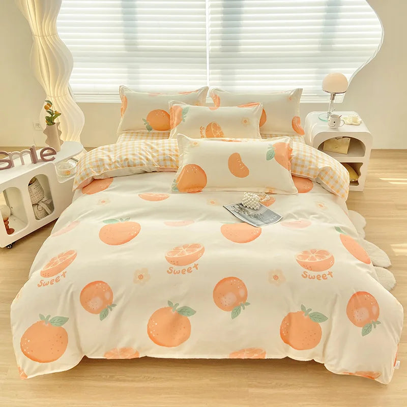 DecorBites™ Aloe Cotton Printed Bed Sets 4Pcs Soft Cozy Bedding Set for Adults