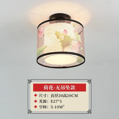 DecorBites™ Lotus Chinese Chandelier Ceiling Lamp Simple Corridor Painting LED Lighting