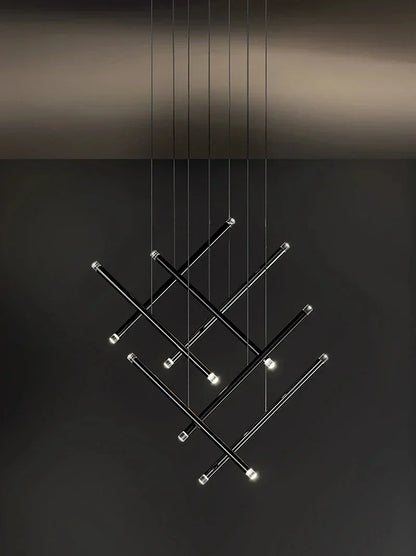 DecorBites™ Black Round Tube LED Chandelier for Duplex Loft Stair - Interior Lighting Decoration