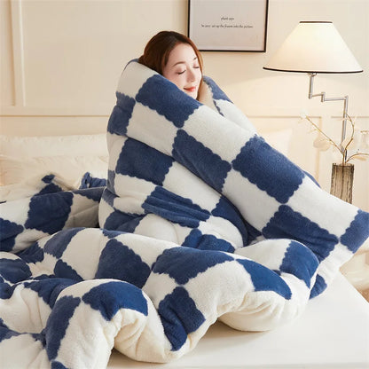 DecorBites™ Cozy Checkerboard Duvet Blanket for Winter Warmth and Comfort