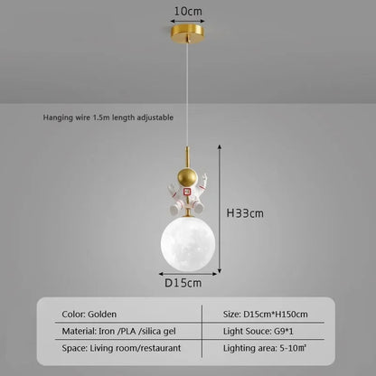 DecorBites™ Astronaut Moon LED Pendant Light for Children's Room, Nordic Iron Design.
