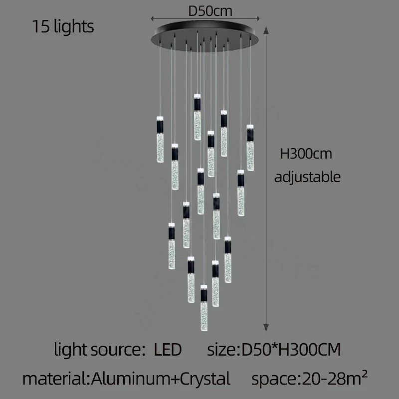 DecorBites™ Cylindrical Crystal Chandelier: Modern Villa Living Room Lamp for Stylish Interiors.