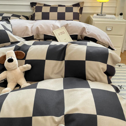 DecorBites™ Checkerboard Pattern Duvet Cover Set - Stylish and Cozy Bedding Kit for Bedroom