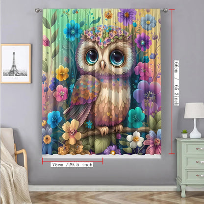 DecorBites™ Black Cat Color Owl Modern Printed Curtain Set