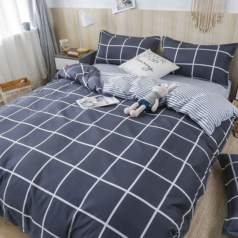 DecorBites™ Geometric Floral Bedding Set with Quilt Cover, Duvet Cover, Sheet, and Pillows