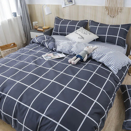 DecorBites™ Geometric Floral Bedding Set with Quilt Cover, Duvet Cover, Sheet, and Pillows