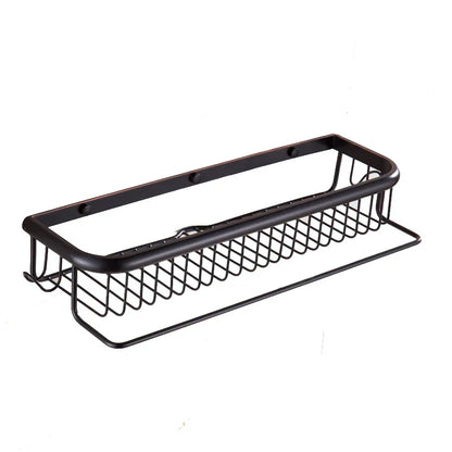 DecorBites™ Gold Brass Bathroom Shelf with Towel Hanger, Shampoo Holder, and Basket