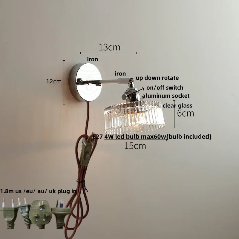 DecorBites™ Clear Glass LED Wall Sconce Pull Chain Modern Light Fixtures