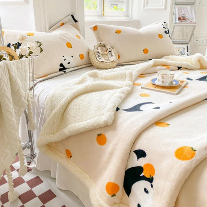 DecorBites™ Cartoon Print Cozy Blanket - Milk Velvet & Cashmere - Winter/Spring Duvet Cover