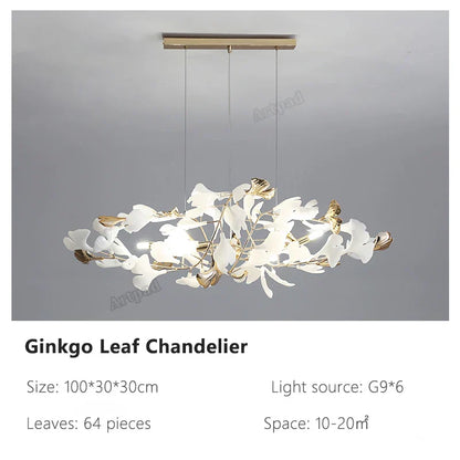 DecorBites™ Ginkgo Leaves Chandelier: Nordic Luxury Pendant Lamp for Hotel, Stairs, Living Room