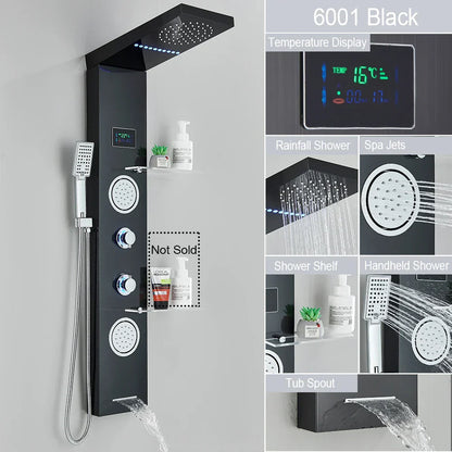 DecorBites™ Brushed LED Light Shower Faucet SPA Massage Shower Column Waterfall Panel